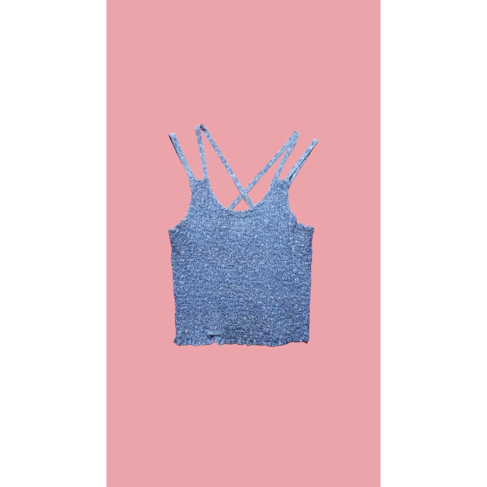 1990s-Y2K. FASHION WEB. Smocked. Floral Print. Tank Top. XS-S. As Is. Damaged